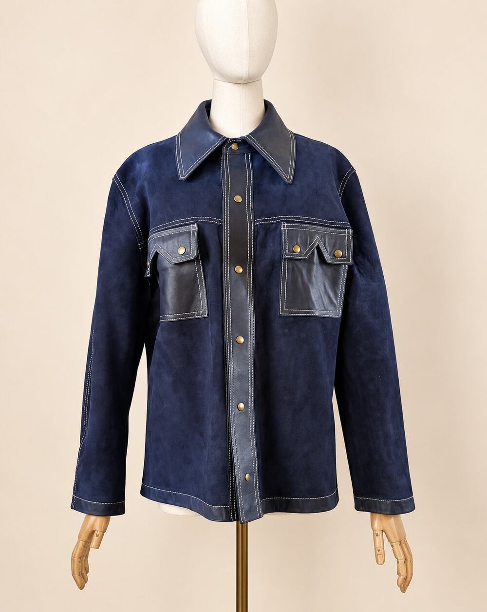 Blue Reversible Faux Suede Shirt Jacket Men's 40 Biker Trucker VTG 70s